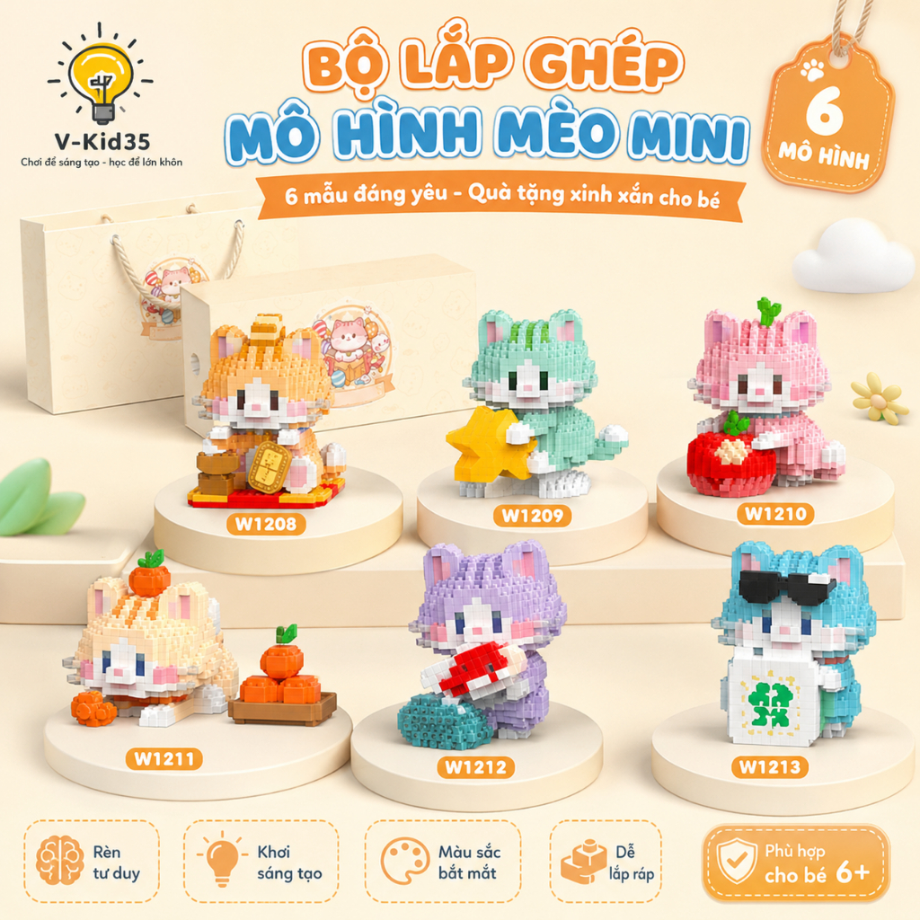 Đồ Chơi Lắp Ráp Những Mèo Đáng Yêu - Sản phẩm rèn luyện tính tỉ mỉ và trang trí bàn học đang yêu