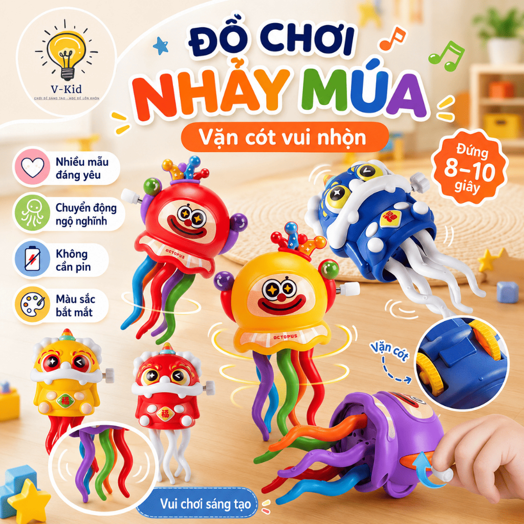 Bạch Tuộc Nhảy Múa Vặn Cót Phát Nhạc, Đồ Chơi Xoay Chuyển Động Vui Nhộn Cho Bé