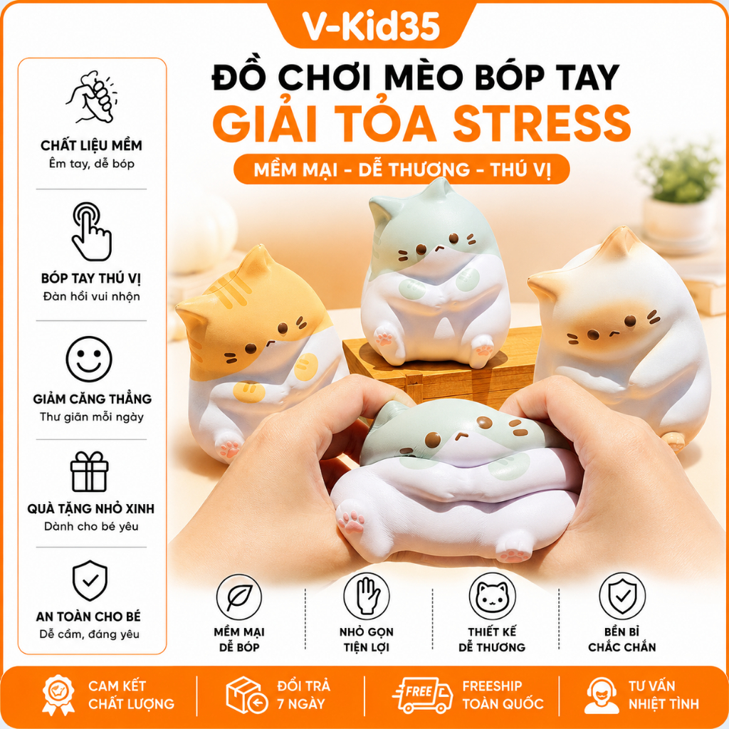 Đồ Chơi Mèo Bóp Tay Xả Stress Mèo Mập Dễ Thương, Đồ Chơi Giải Trí Mềm Mại Quà Tặng Nhỏ Xinh Cho Bé